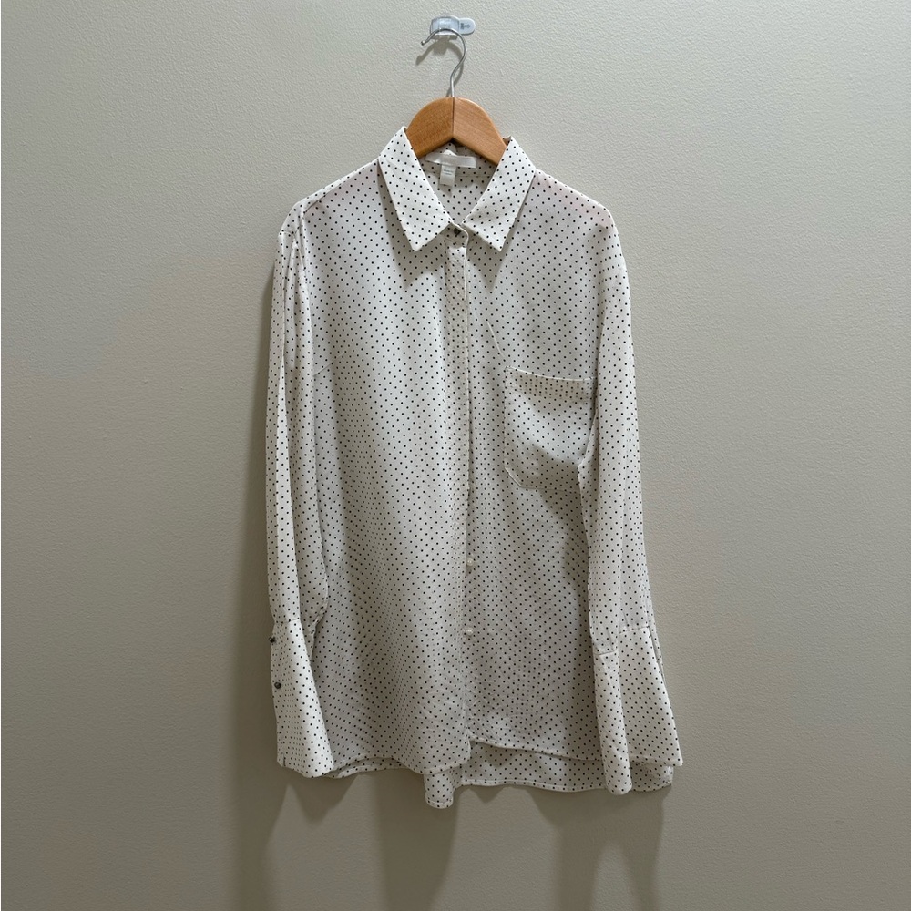 Boss White and Black Polka Dot Silk Shirt, size 6.